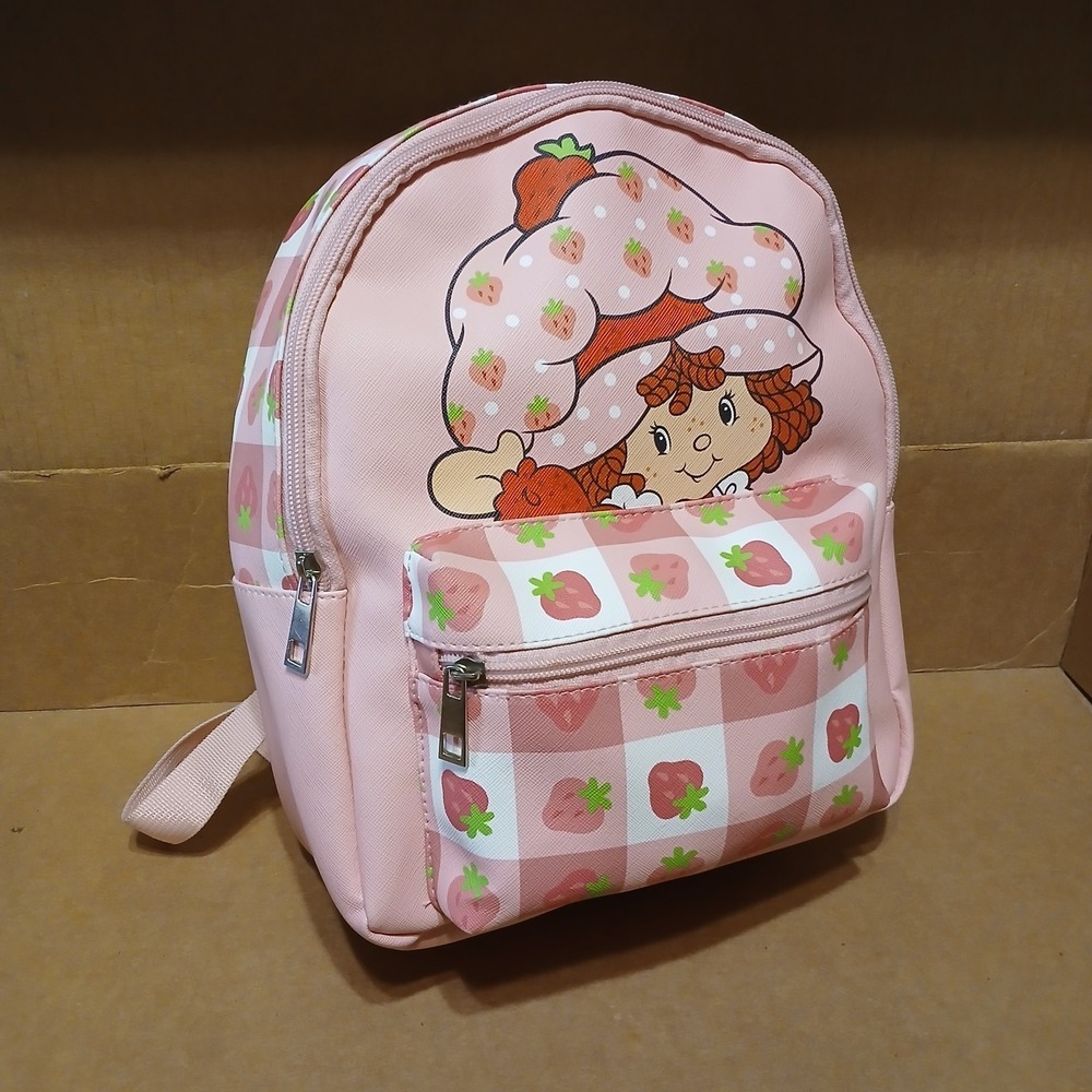 Girls Strawberry Shortcake Pink Gingham Mini Backpack 10 Inch Faux Leather Bag